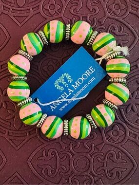 Angela Moore Pink, Green & Lime Beaded Stretch Bracelet
